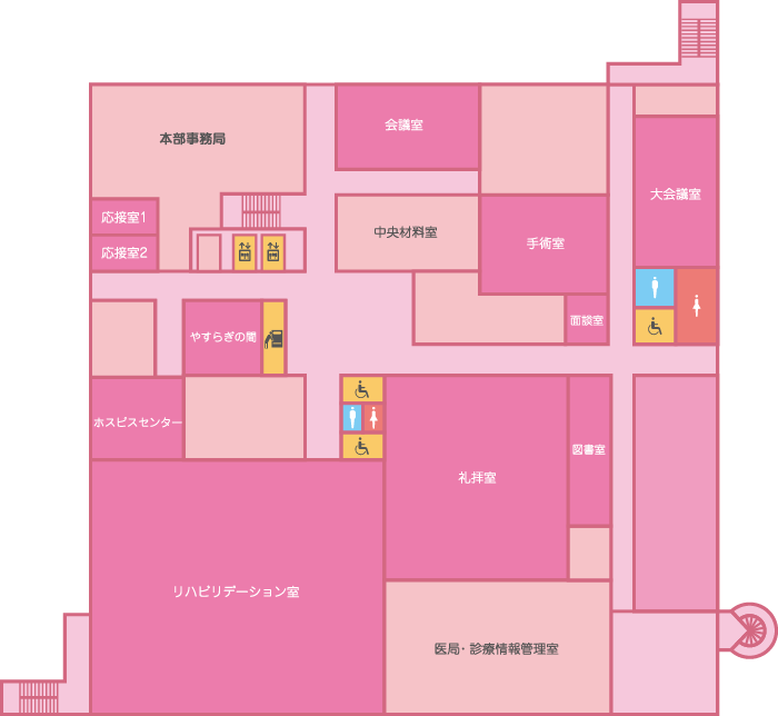 【本館フロアマップ】2F　2C病棟  ホスピスケア 緩和ケア病棟